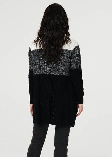 Izabel London Grey Colour Block Textured Longline Cardigan