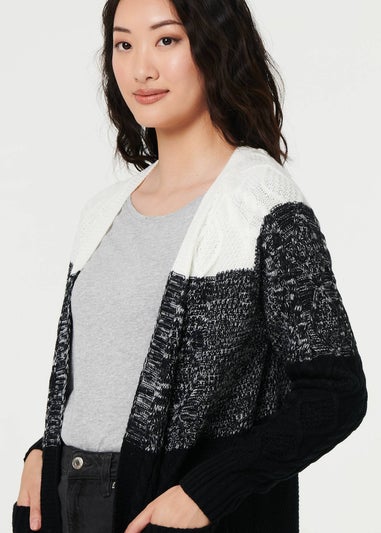 Izabel London Grey Colour Block Textured Longline Cardigan
