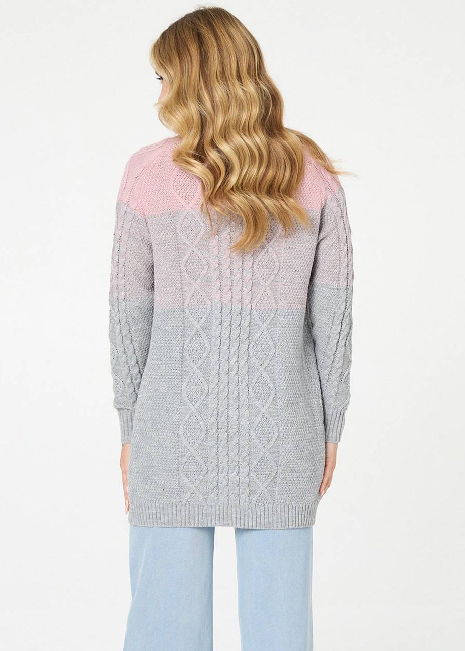 Izabel London Grey Colour Block Textured Longline Cardigan