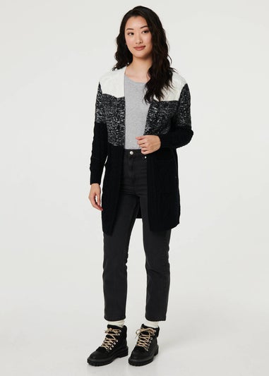 Izabel London Grey Colour Block Textured Longline Cardigan