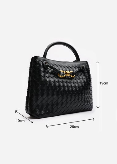 Where's That From Luna Black Woven PU Tote Bag Gold Detail