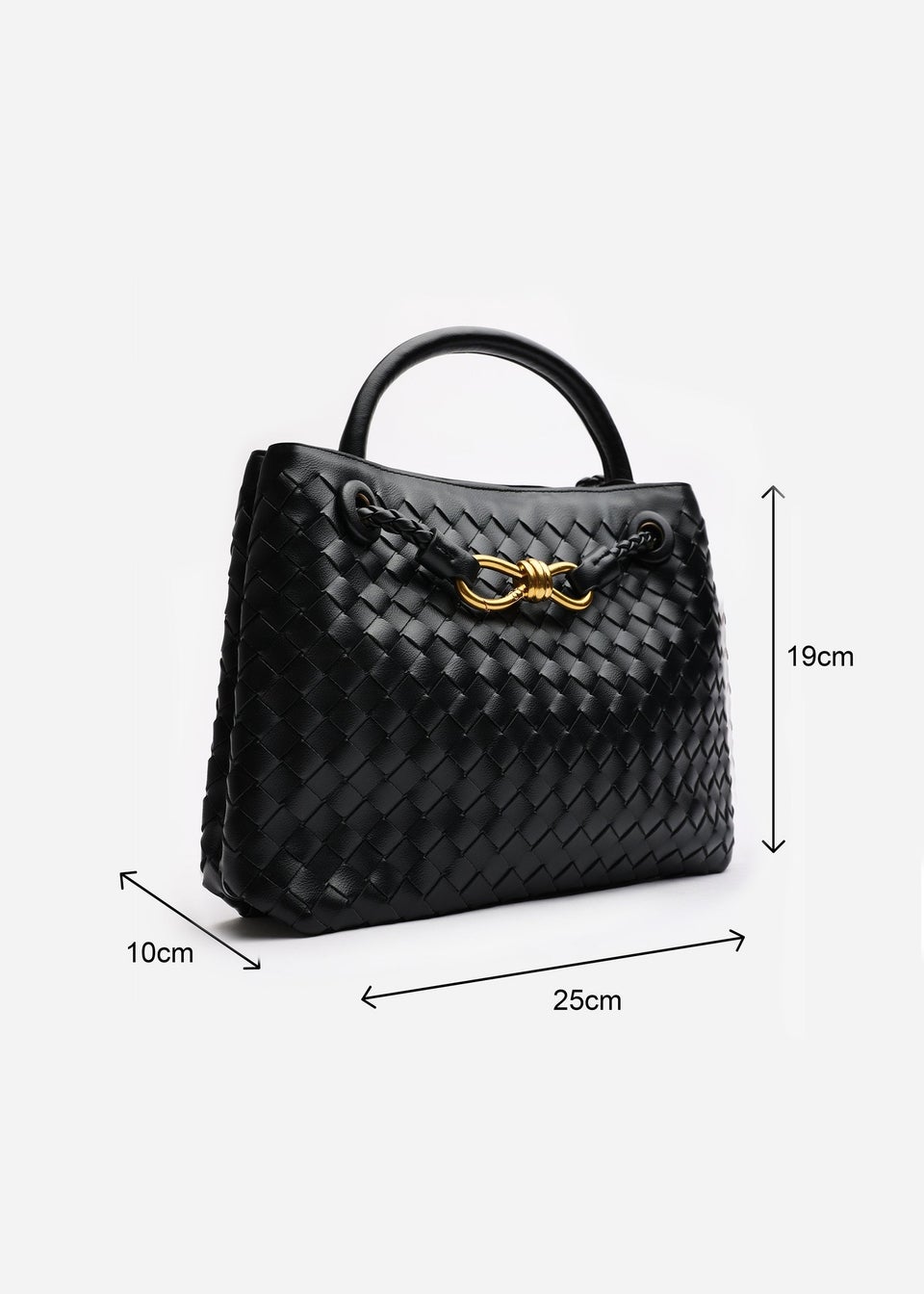 Where's That From Luna Black Woven PU Tote Bag Gold Detail
