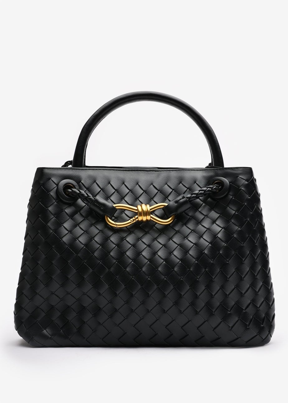 Where's That From Luna Black Woven PU Tote Bag Gold Detail