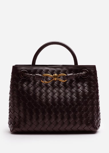 Where's That From Luna Brown Woven PU Tote Bag Gold Detail