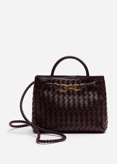 Where's That From Luna Brown Woven PU Tote Bag Gold Detail