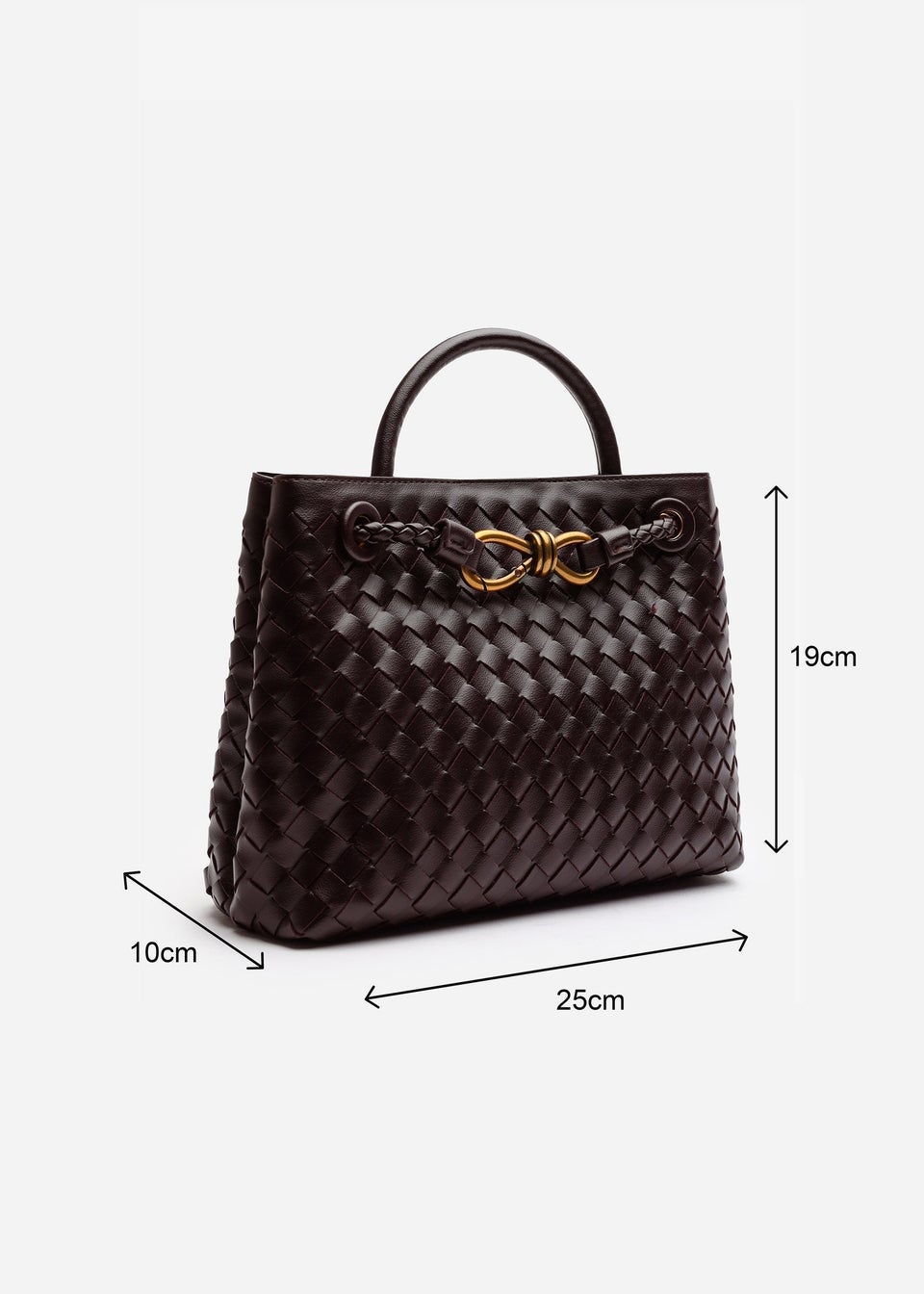 Where's That From Luna Brown Woven PU Tote Bag Gold Detail