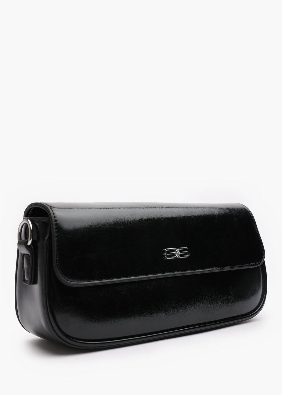 Where's That From Arena Black Minimalist PU Baguette Shoulder Bag