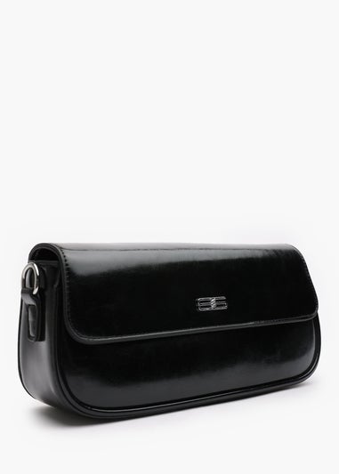 Where's That From Arena Black Minimalist PU Baguette Shoulder Bag