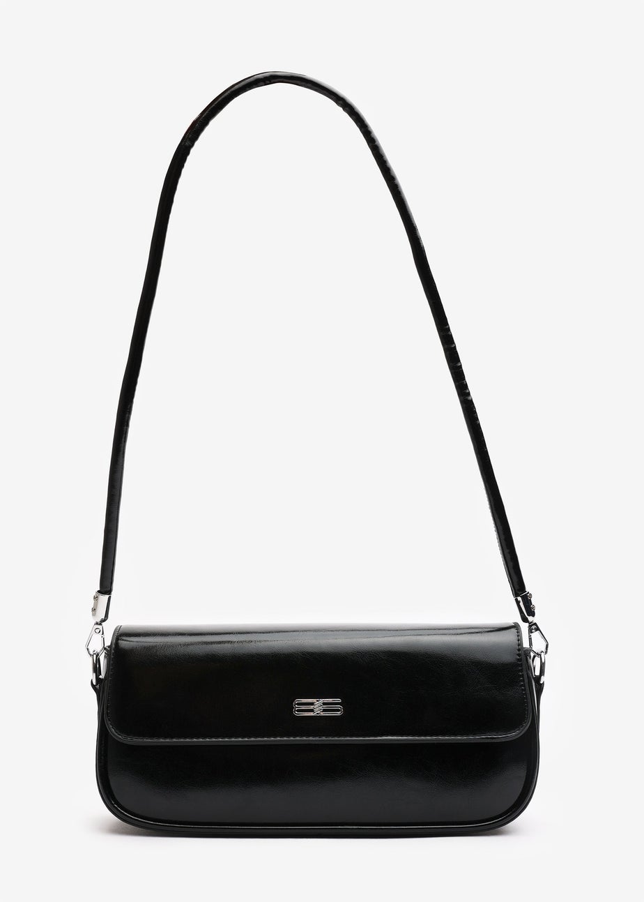 Where's That From Arena Black Minimalist PU Baguette Shoulder Bag