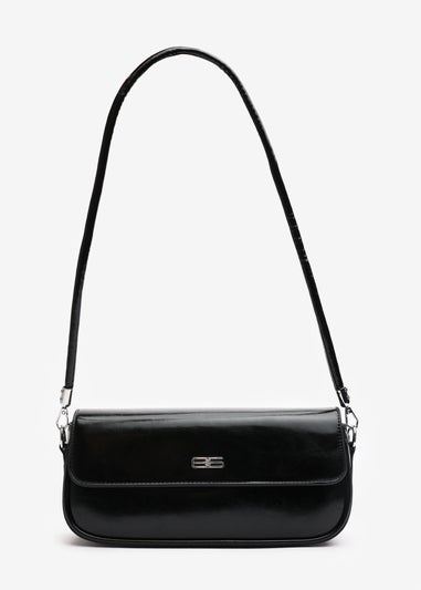 Where's That From Arena Black Minimalist PU Baguette Shoulder Bag