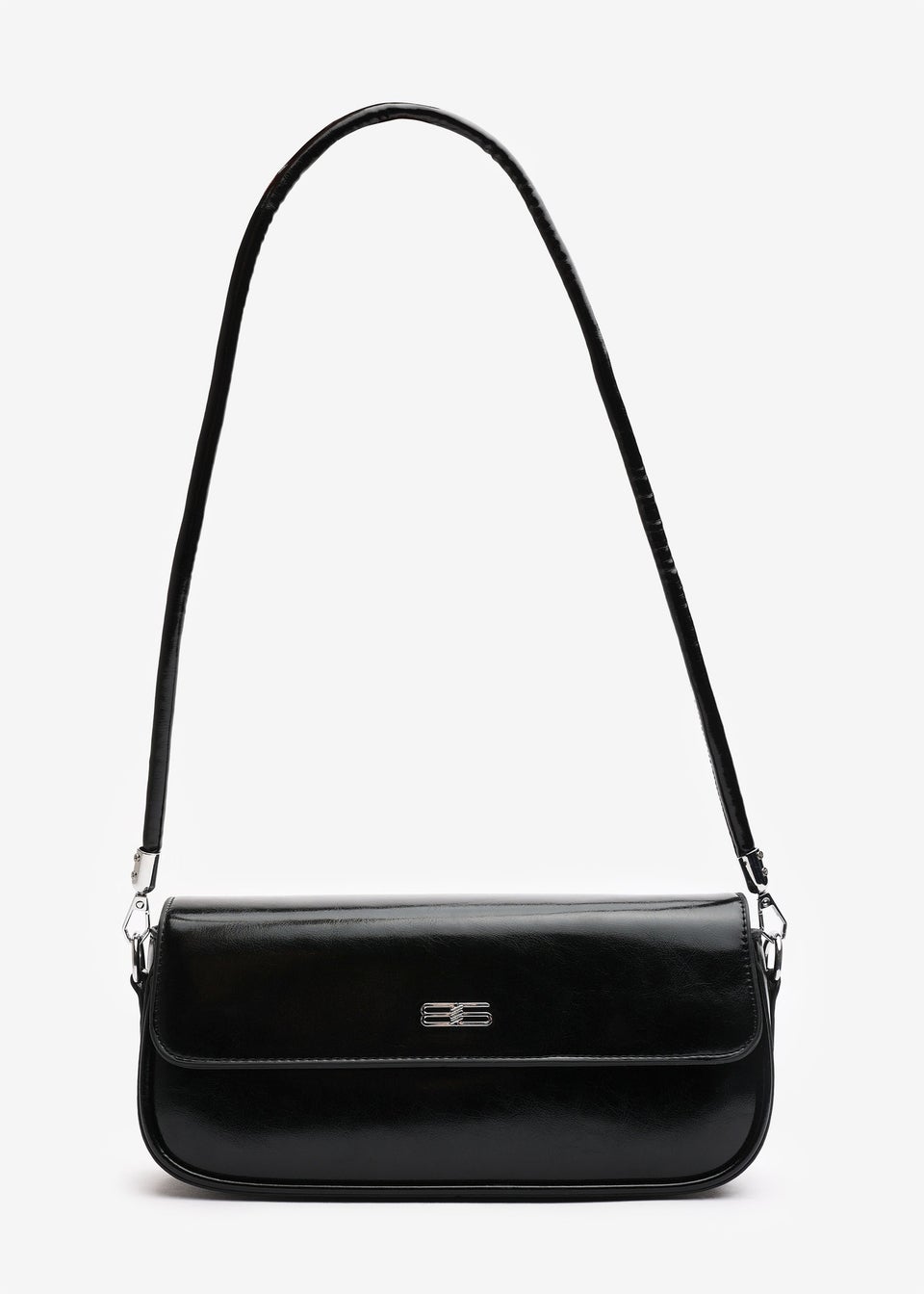 Where's That From Arena Black Minimalist PU Baguette Shoulder Bag