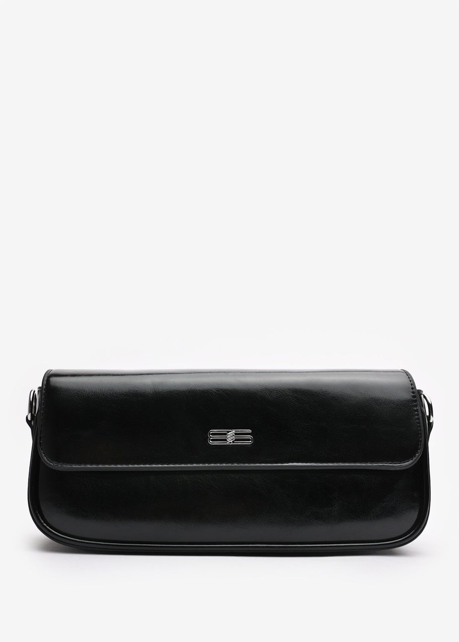Where's That From Arena Black Minimalist PU Baguette Shoulder Bag