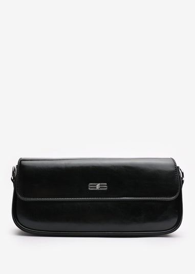 Where's That From Arena Black Minimalist PU Baguette Shoulder Bag