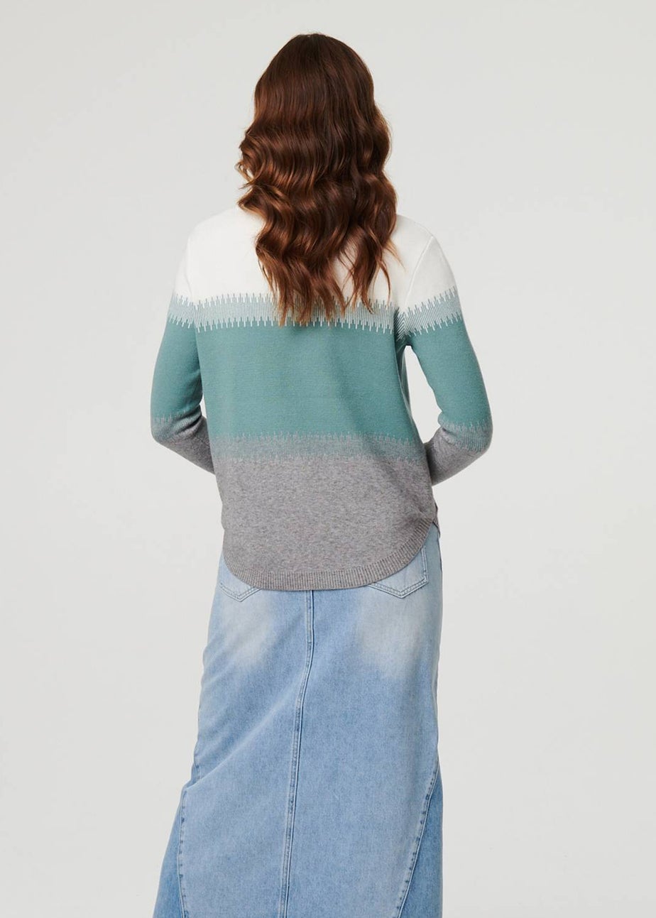 Izabel London Green Sparkly Colour Block Curve Hem Jumper