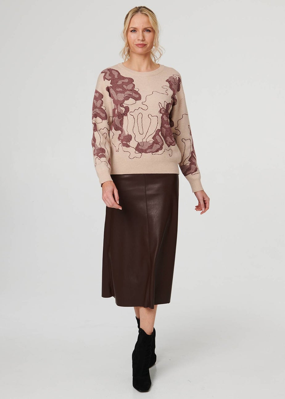 Izabel London Burgundy Abstract Print Long Sleeve Sweatshirt