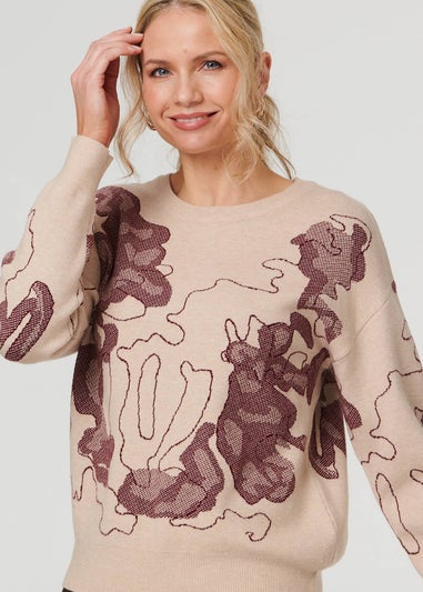 Izabel London Burgundy Abstract Print Long Sleeve Sweatshirt