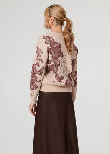 Izabel London Burgundy Abstract Print Long Sleeve Sweatshirt