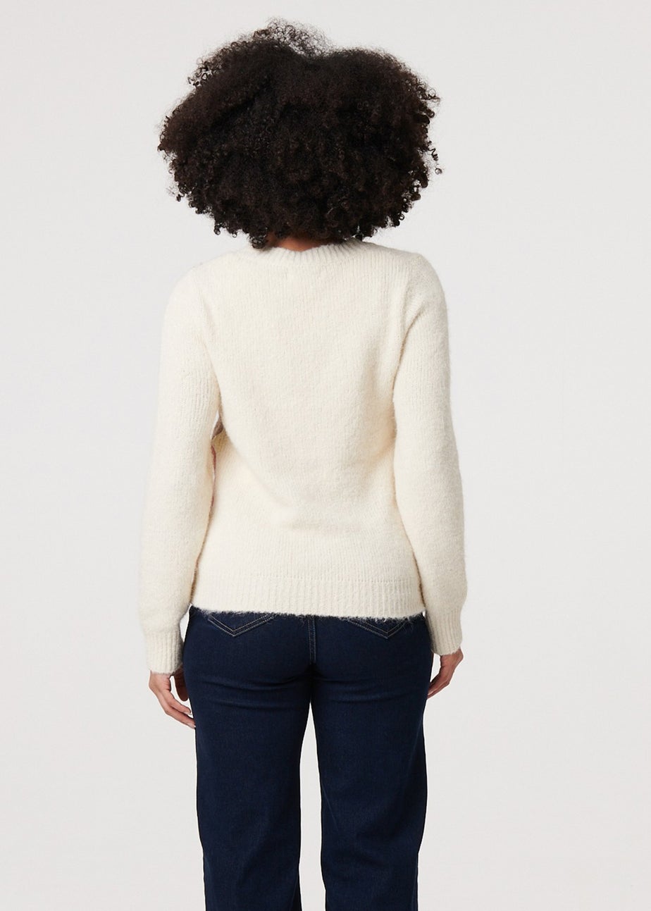 Izabel London White Asymmetric Colour Block Knitted Jumper