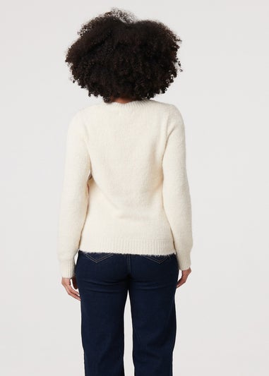 Izabel London White Asymmetric Colour Block Knitted Jumper