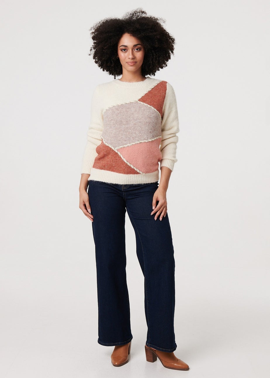 Izabel London White Asymmetric Colour Block Knitted Jumper