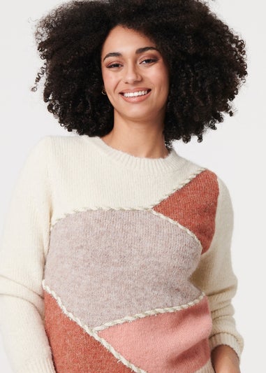 Izabel London White Asymmetric Colour Block Knitted Jumper