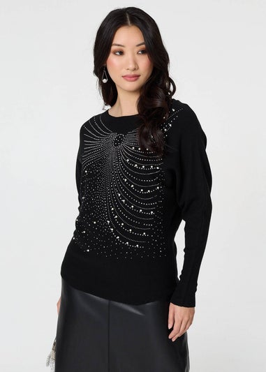 Izabel London Black Sparkle Front Batwing Sleeve Jumper