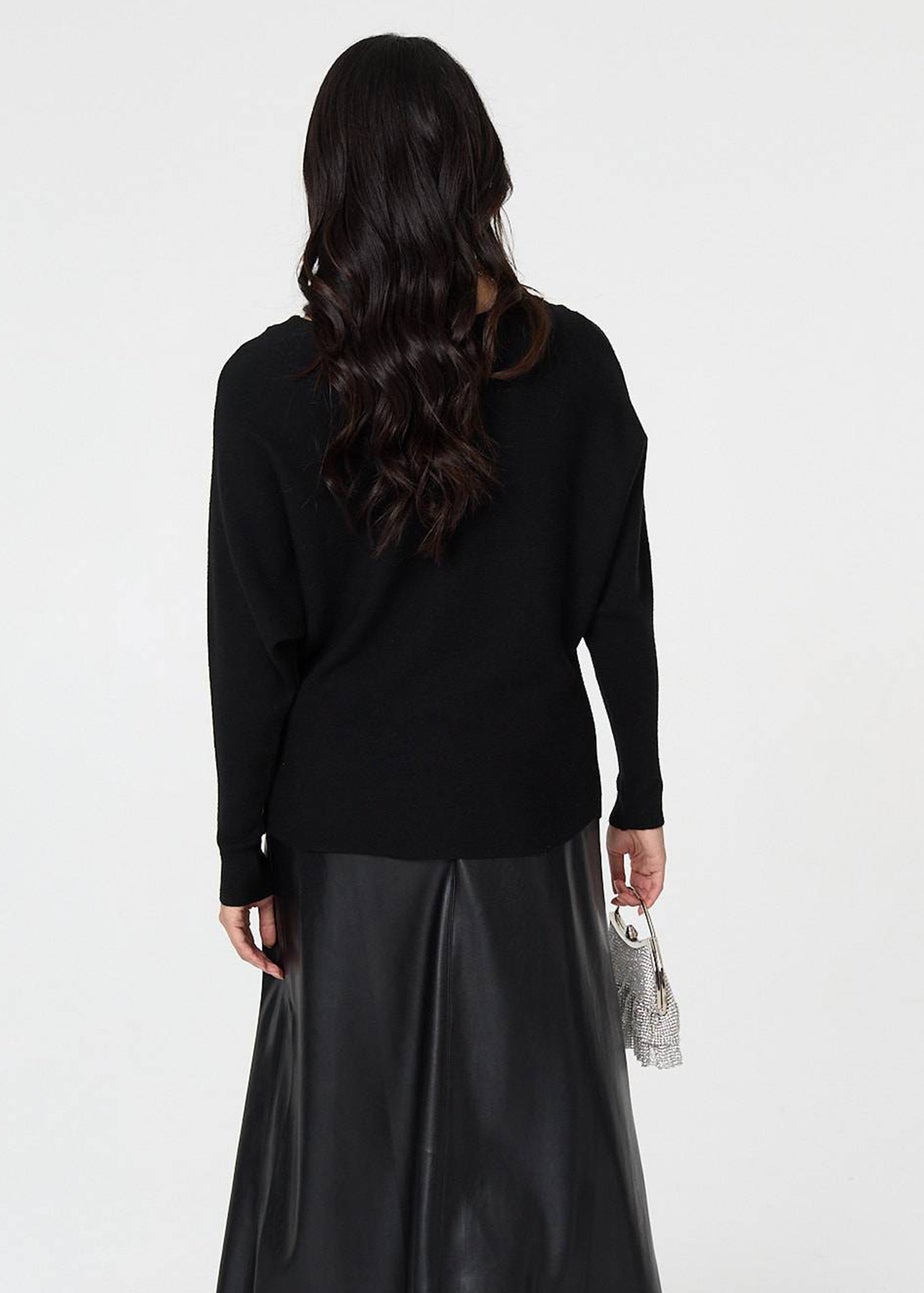 Izabel London Black Sparkle Front Batwing Sleeve Jumper