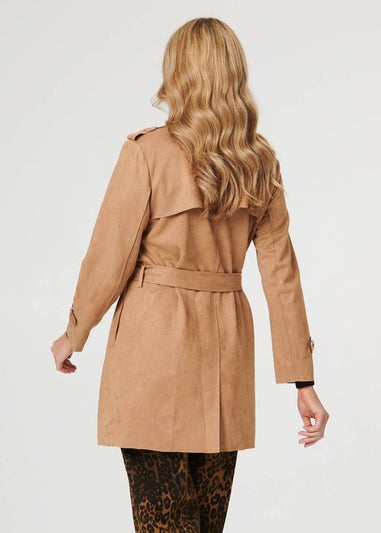 Izabel London Beige Faux Suede Double Breasted Trench Coat