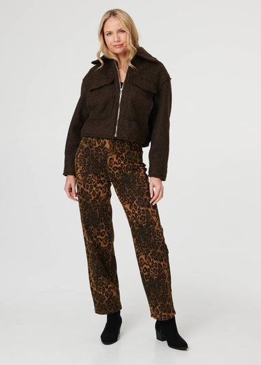 Izabel London Brown Collared Pocket Front Cropped Jacket