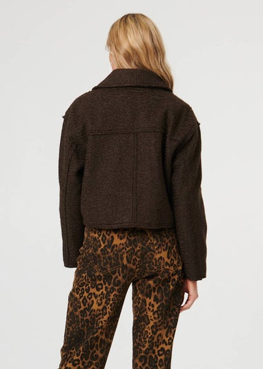 Izabel London Brown Collared Pocket Front Cropped Jacket
