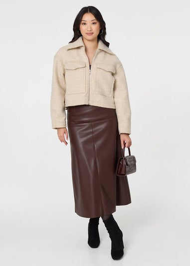 Izabel London Beige Collared Pocket Front Cropped Jacket