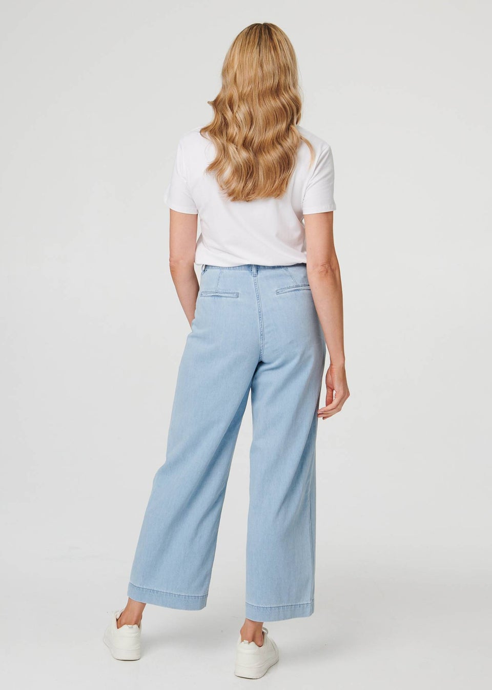 Izabel London Blue High Waist Pocket Detail Wide Jeans