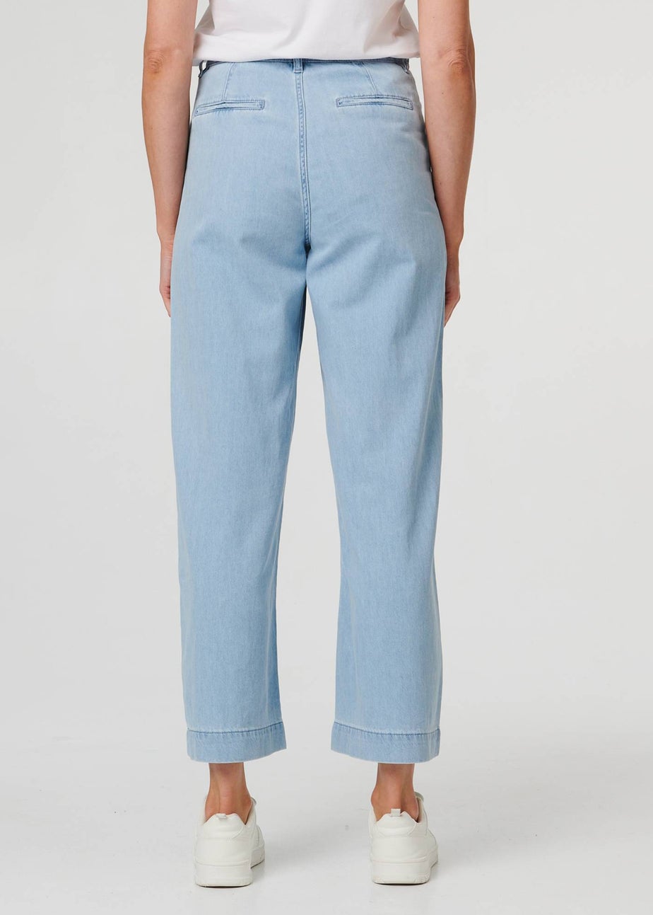 Izabel London Blue High Waist Pocket Detail Wide Jeans