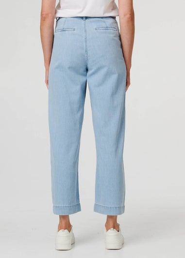 Izabel London Blue High Waist Pocket Detail Wide Jeans