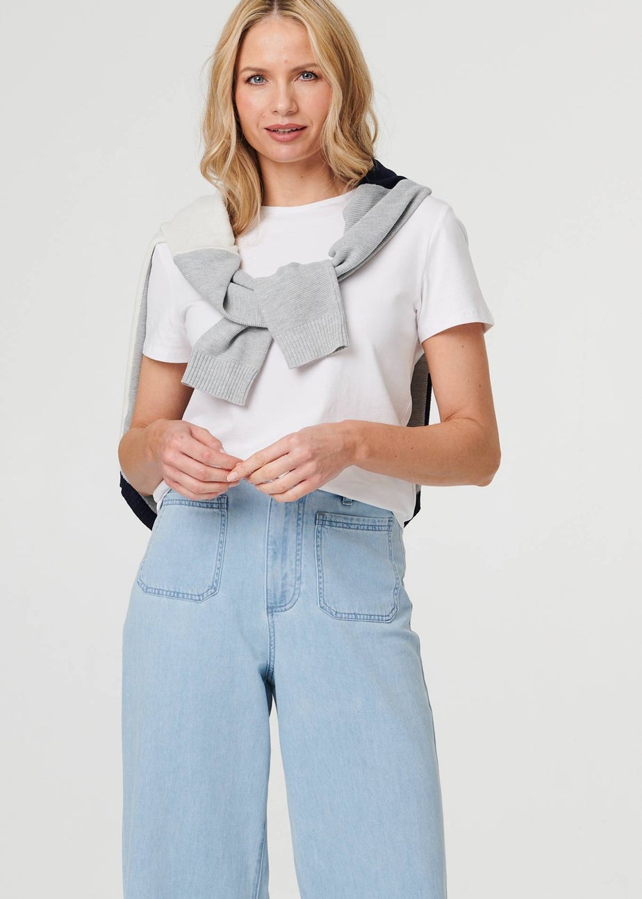 Izabel London Blue High Waist Pocket Detail Wide Jeans