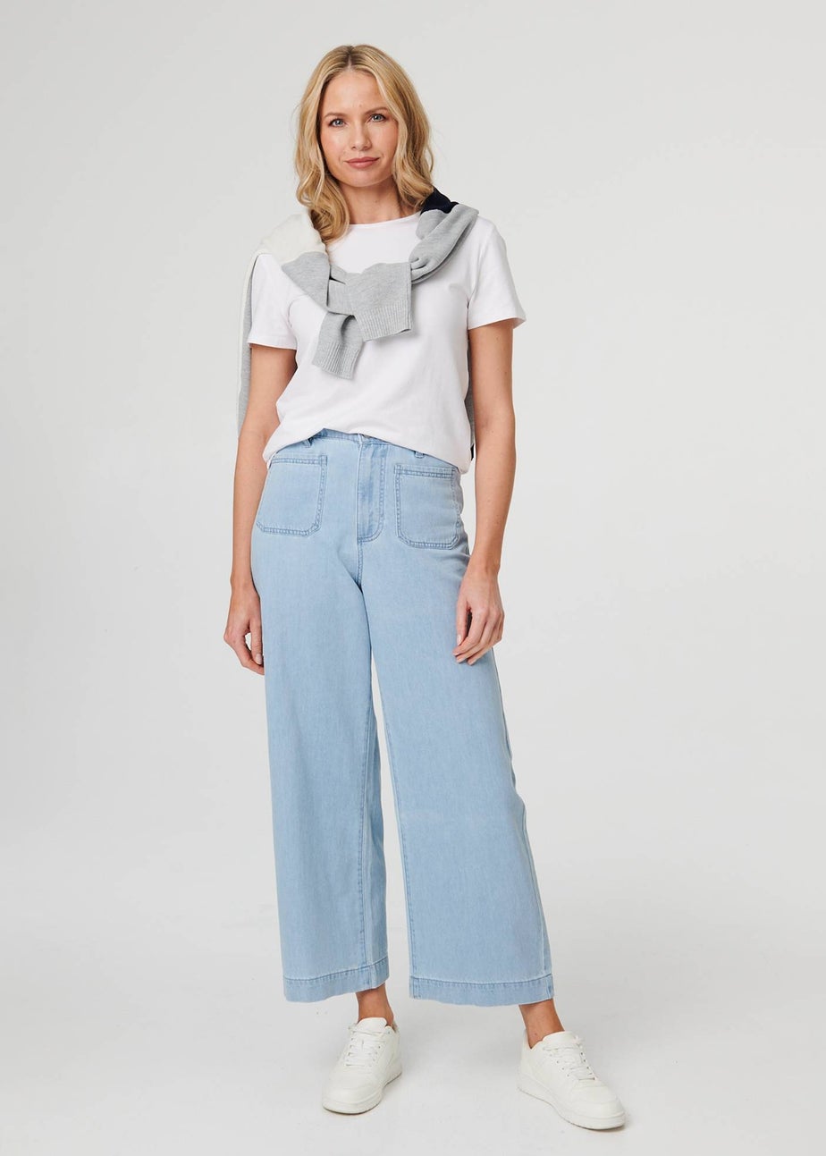 Izabel London Blue High Waist Pocket Detail Wide Jeans