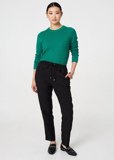 Izabel London Black Plain Drawstring Waist Slim Trousers