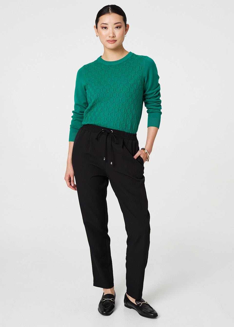 Izabel London Black Plain Drawstring Waist Slim Trousers