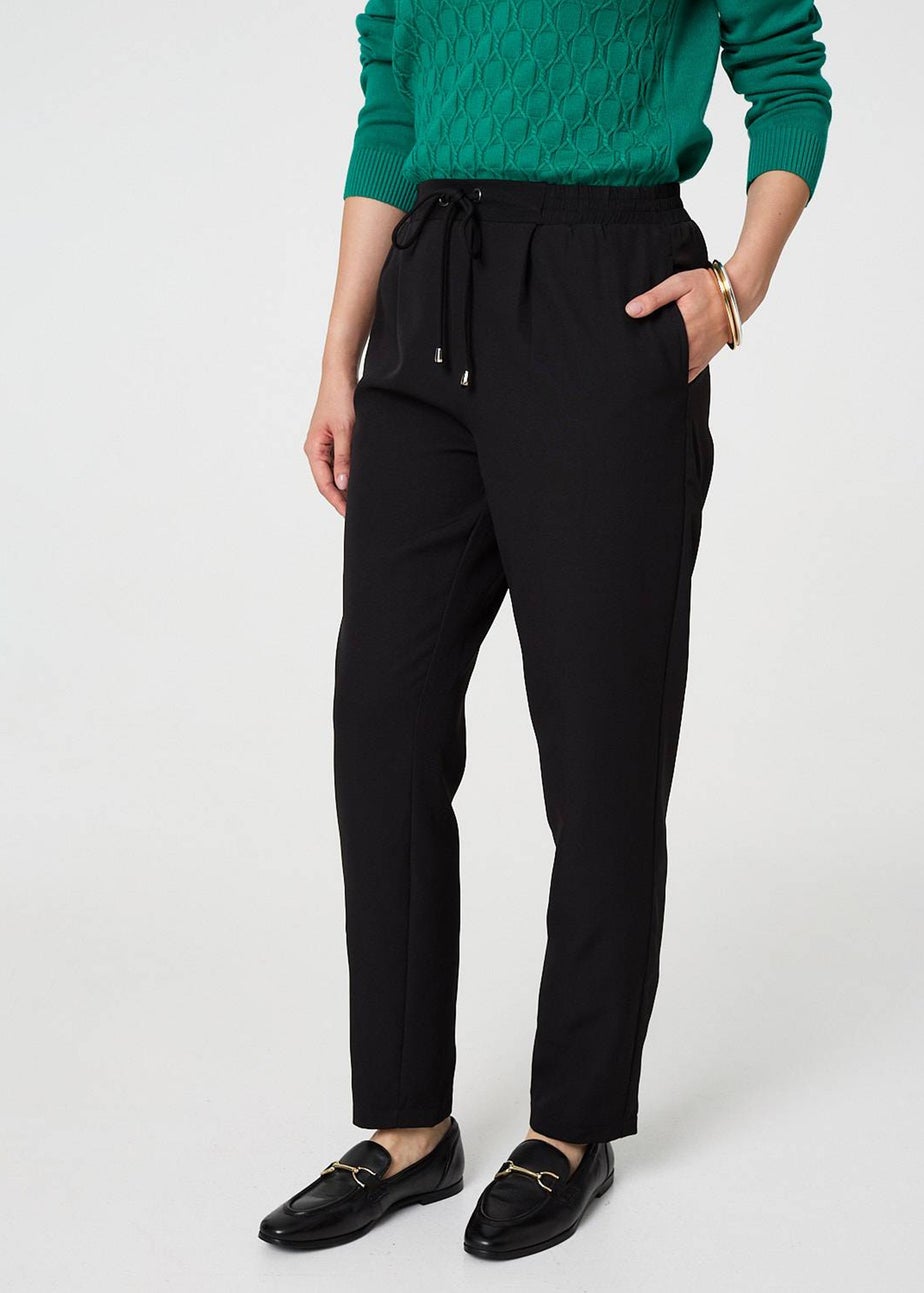 Izabel London Black Plain Drawstring Waist Slim Trousers