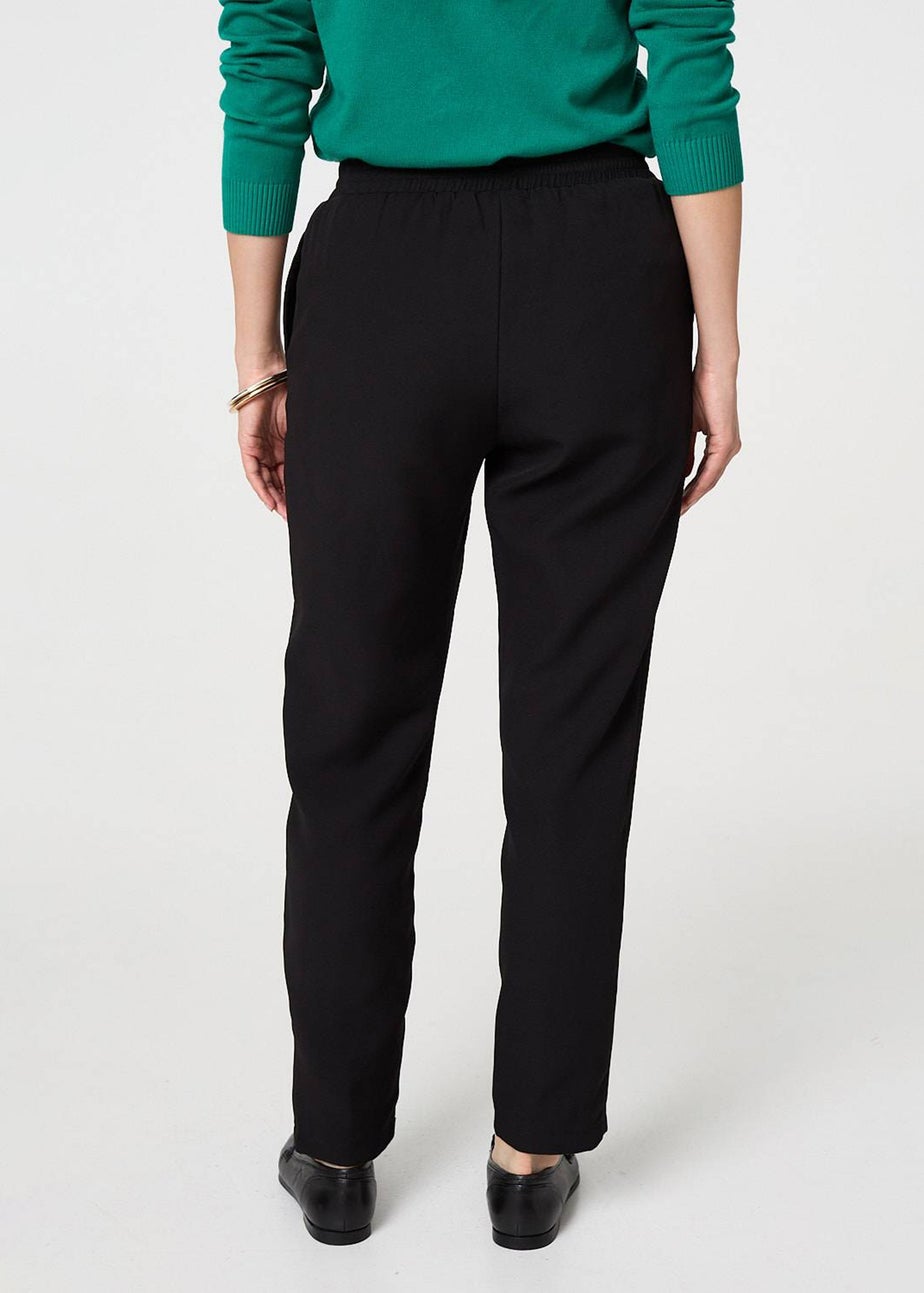 Izabel London Black Plain Drawstring Waist Slim Trousers