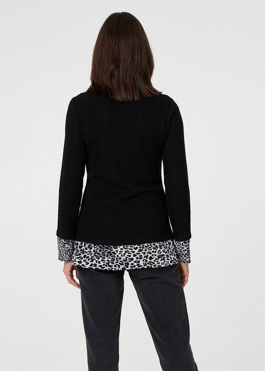Izabel London Black Animal Print Layered Shirt Jumper Top