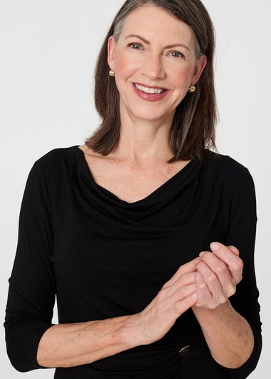 Izabel London Black Button Detail Ruched 3/4 Sleeve Top