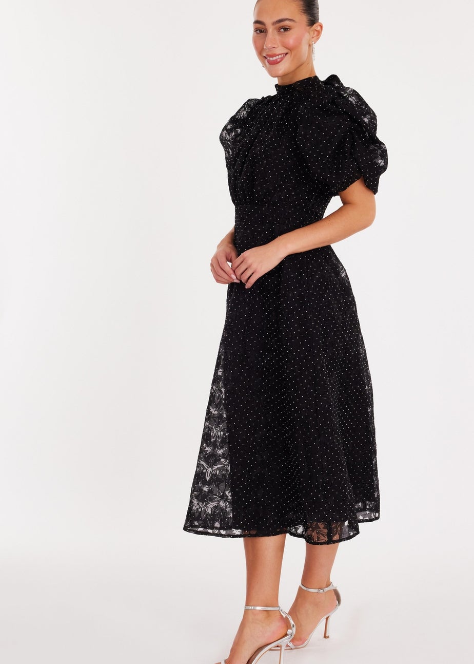 Quiz Black Chiffon Diamante Midi Dress