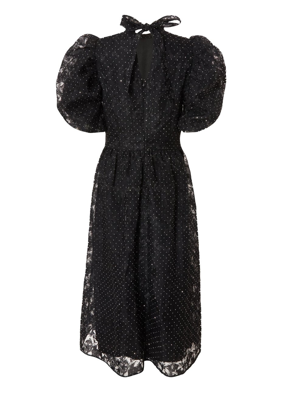 Quiz Black Chiffon Diamante Midi Dress