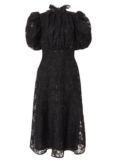 Quiz Black Chiffon Diamante Midi Dress
