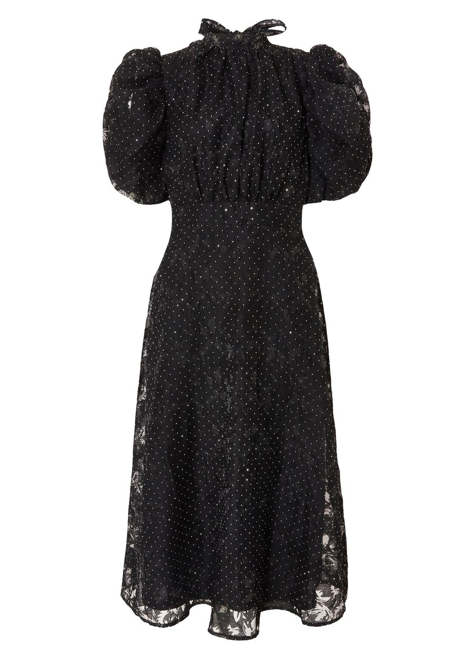 Quiz Black Chiffon Diamante Midi Dress