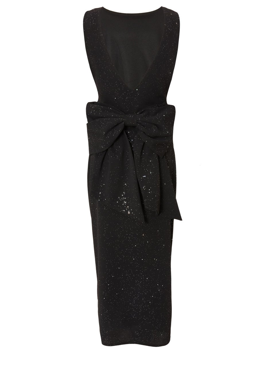 Quiz Black Glitter Bow Midaxi Dress