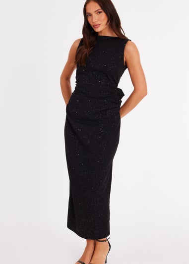 Quiz Black Glitter Bow Midaxi Dress