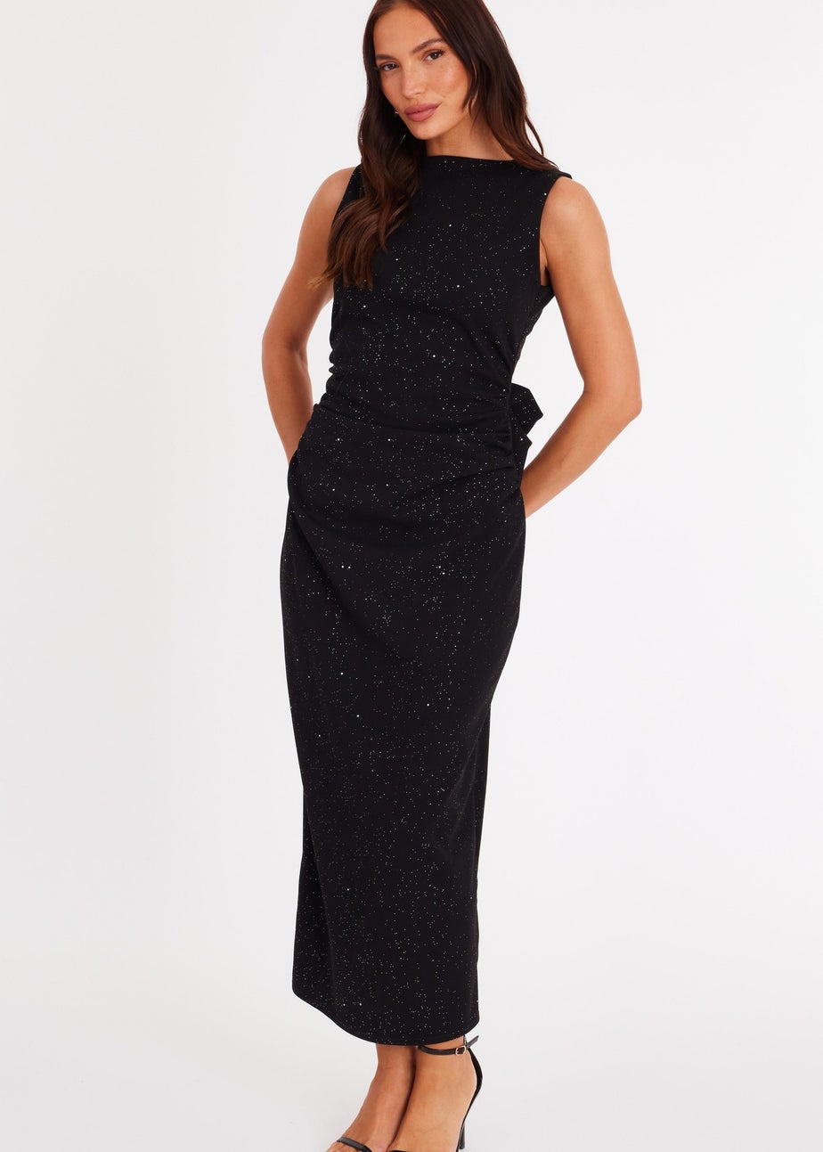 Quiz Black Glitter Bow Midaxi Dress