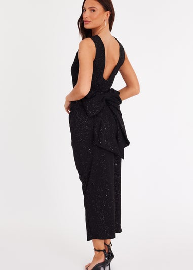 Quiz Black Glitter Bow Midaxi Dress